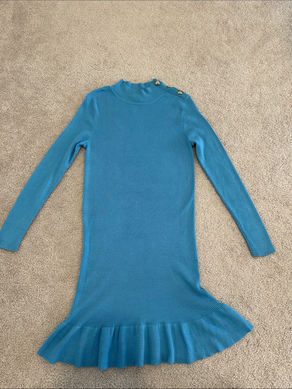 ASOS Teal Ribbed Knit Dress with Gold Heart Button